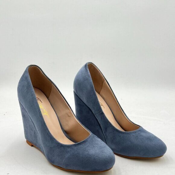 Women's Classic Wedge Pumps Basic Closed Almond Toe Thick High Heels - Picture 2 of 7